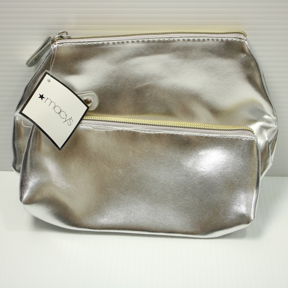 Macy's Two Piece Silver Pouch Makeup Bag Set
